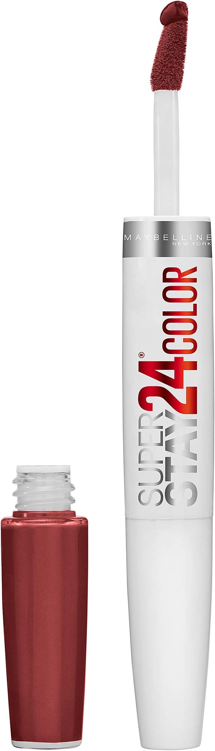 Maybelline Super Stay 24, 2-Step Liquid Lipstick Makeup, Long Lasting Highly Pigmented Color with Moisturizing Balm, Everlasting Wine, Plum Red, 1 Count