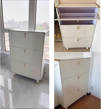 Ultra Thin Shoe Storage, 3 Layer Flip Drawer Shoe Cabinet, Adjustable Shelves, Hallway Storage Cabinet, Size: 50X17X119cm