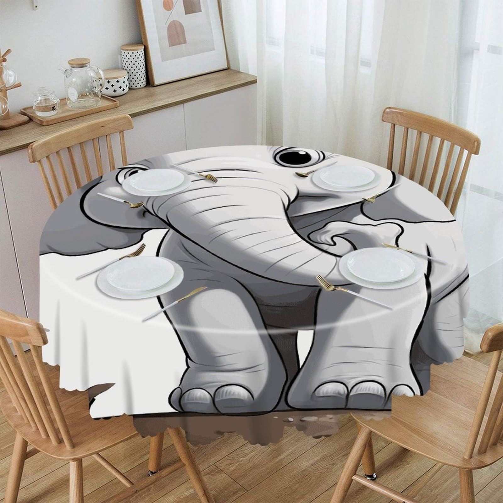 VstaDank - white elephant round tablecloth 60 inch easy clean round thick decorative polyester tablecloth for dining kitchen party farmhouse outdoor