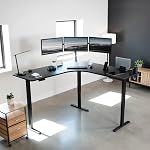 VIVO Black 71 x 71 in Corner Standing Desk, DESK-KIT-E3CB2 | Electric, Triple Motor, Holds 264 lbs, Sit Stand L-Shaped Table, Height Adjustable, Memory Presets, E3C Series, Black Frame