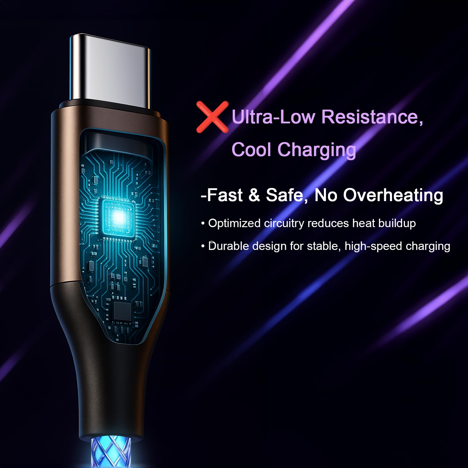 Cable USB C iluminado, cables de carga rápida LED tipo C