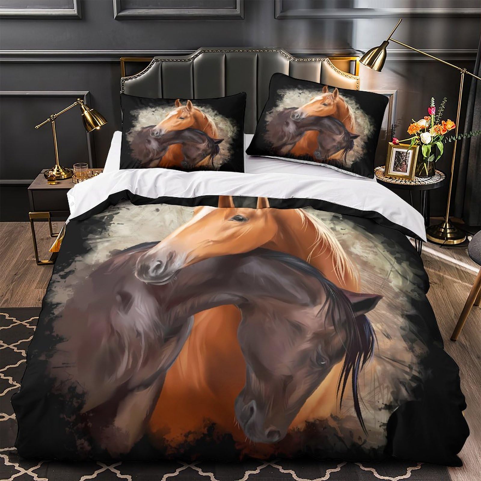 Housse de couette microfibre légère lit garçon motif cheval