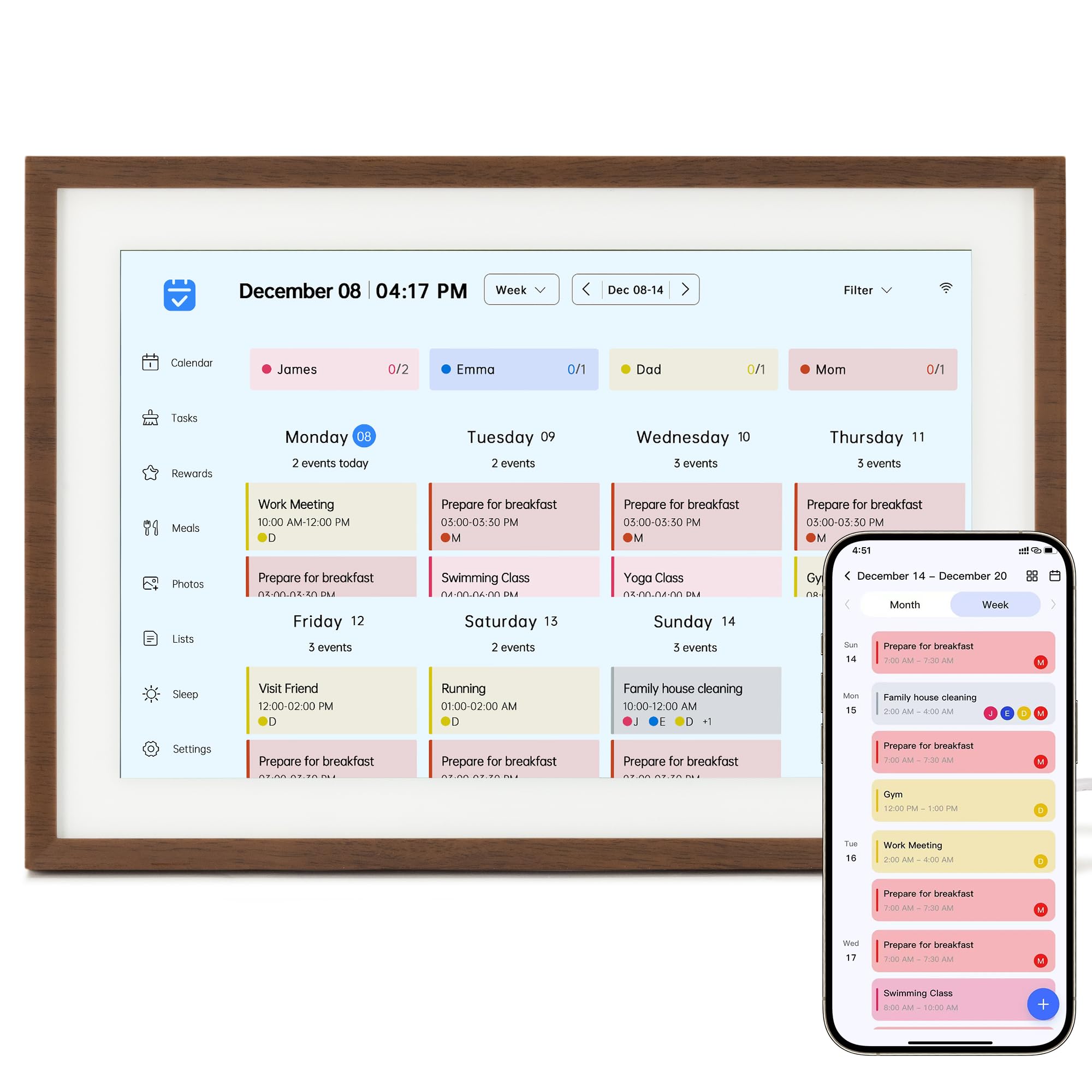 10,1 Zoll Digitaler Kalender, Smart Elektronischer Kalender mit HD-Touchscreen - Digitaler Familienplaner mit Aufgabendiagramm, Mahlzeitenplaner & Fotorahmen, Multi-Kalender-Synchronisierung