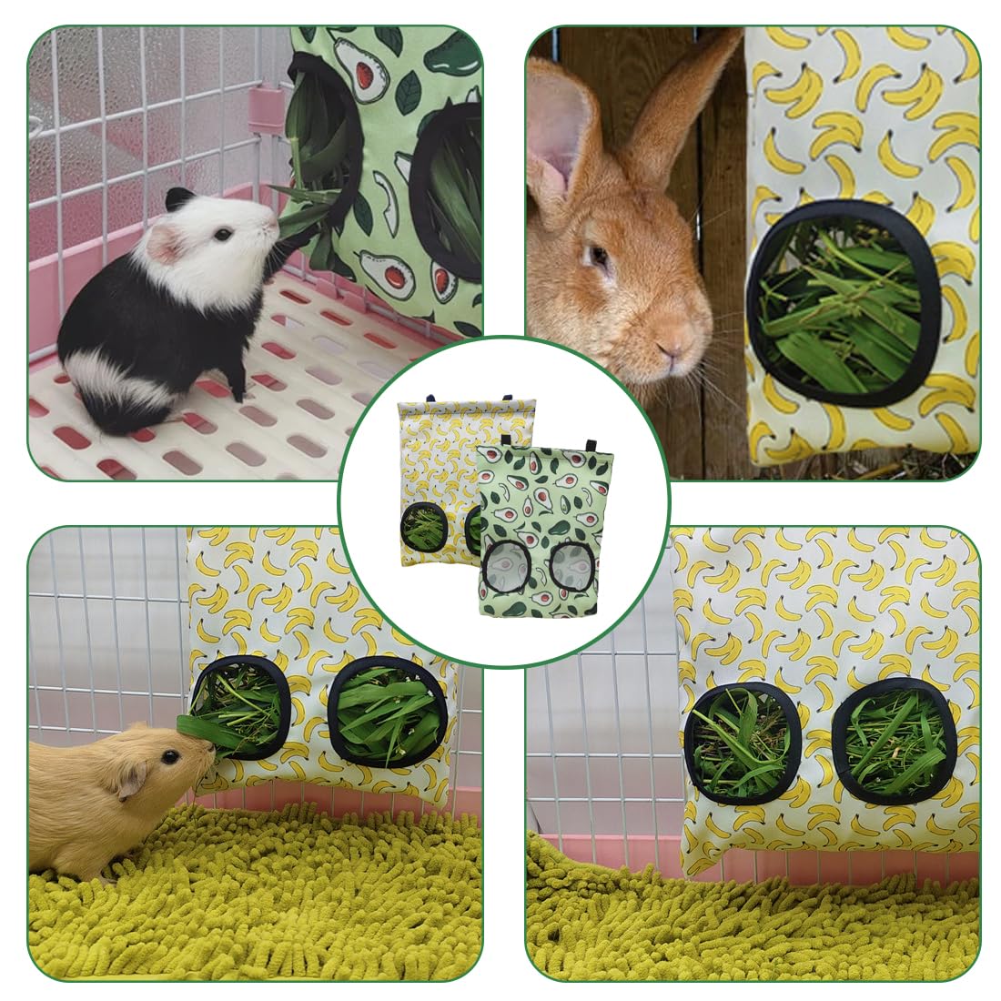 Sacchetti Portafieno Per Conigli E Porcellini D'India - 2 Pezzi Con Gancio Regolabile, Mantiene Pulito E Asciutto - Foto 2