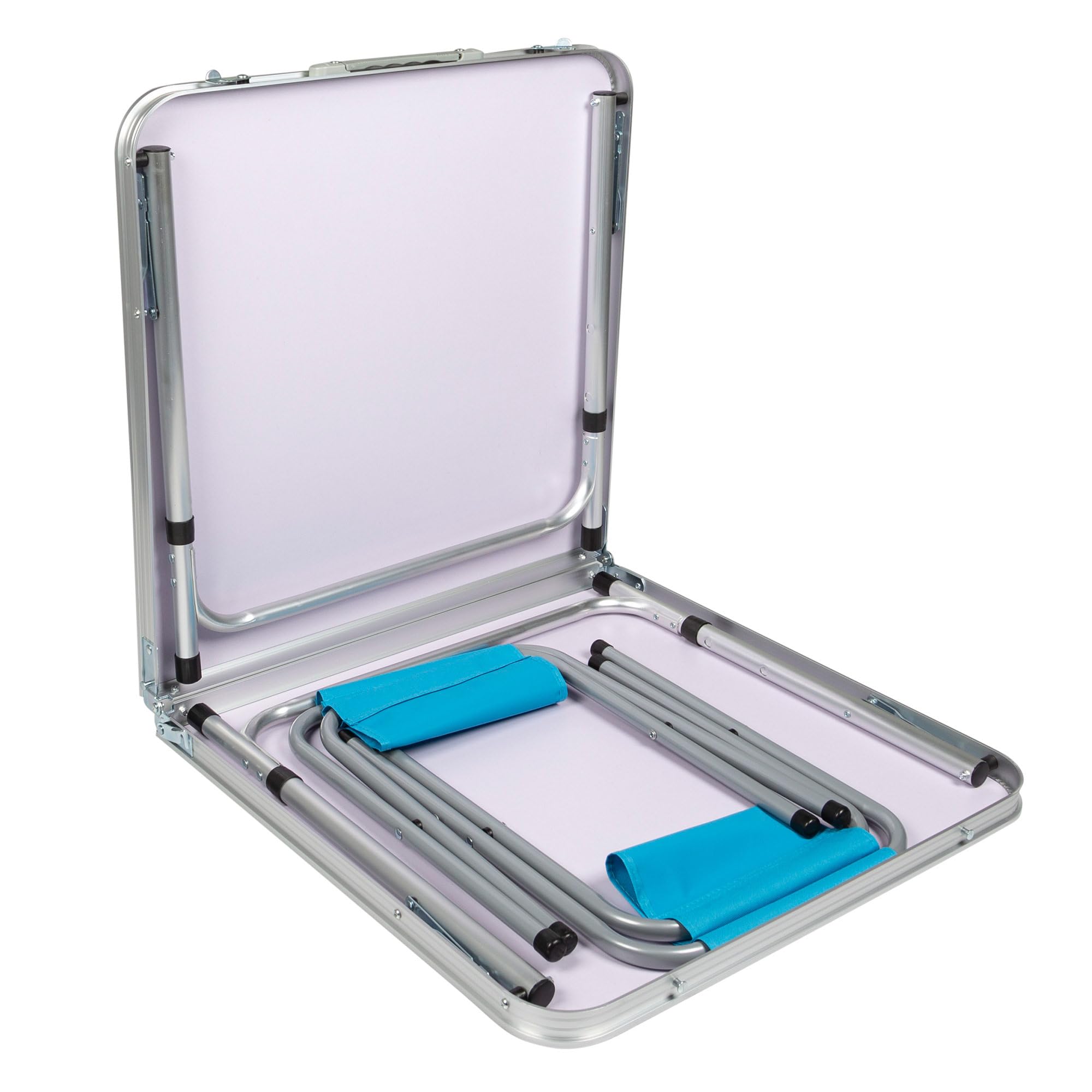 AKTIVE Mesa plegable portátil camping para 4 personas, Altura regulable, incluye 4 taburetes, jardín, con sillas dentro, Conjunto mesas y sillas plegable (52893)