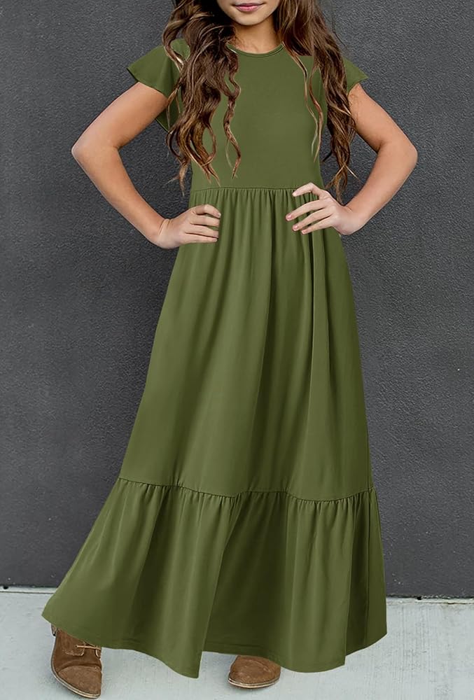 Amazon.com: HOSIKA Girls Boho Solid Color Ruffle Sleeve