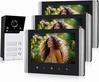 WLAN Wireless Video Türsprechanlage,1080P Außenkamera,7 Zoll AHD Touchscreen Wireless Monitor,PIR Bewegungserkennung,Nachtsicht,Tuya APP Steuerung (3 Familienhaus)