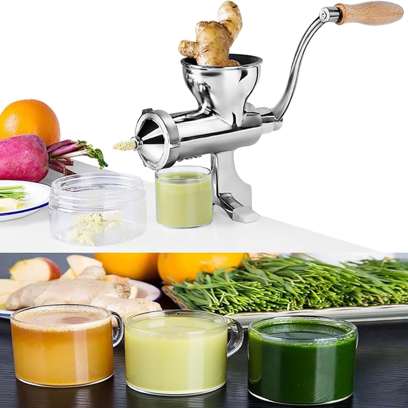 Extracteur De Jus d'herbe Blé Manuel, Presse-Agrumes Portable | Presse-fruits et légumes à manivelle en acier inoxydable, pour extraire le jus de céleri, chou frisé, épinards et grenade