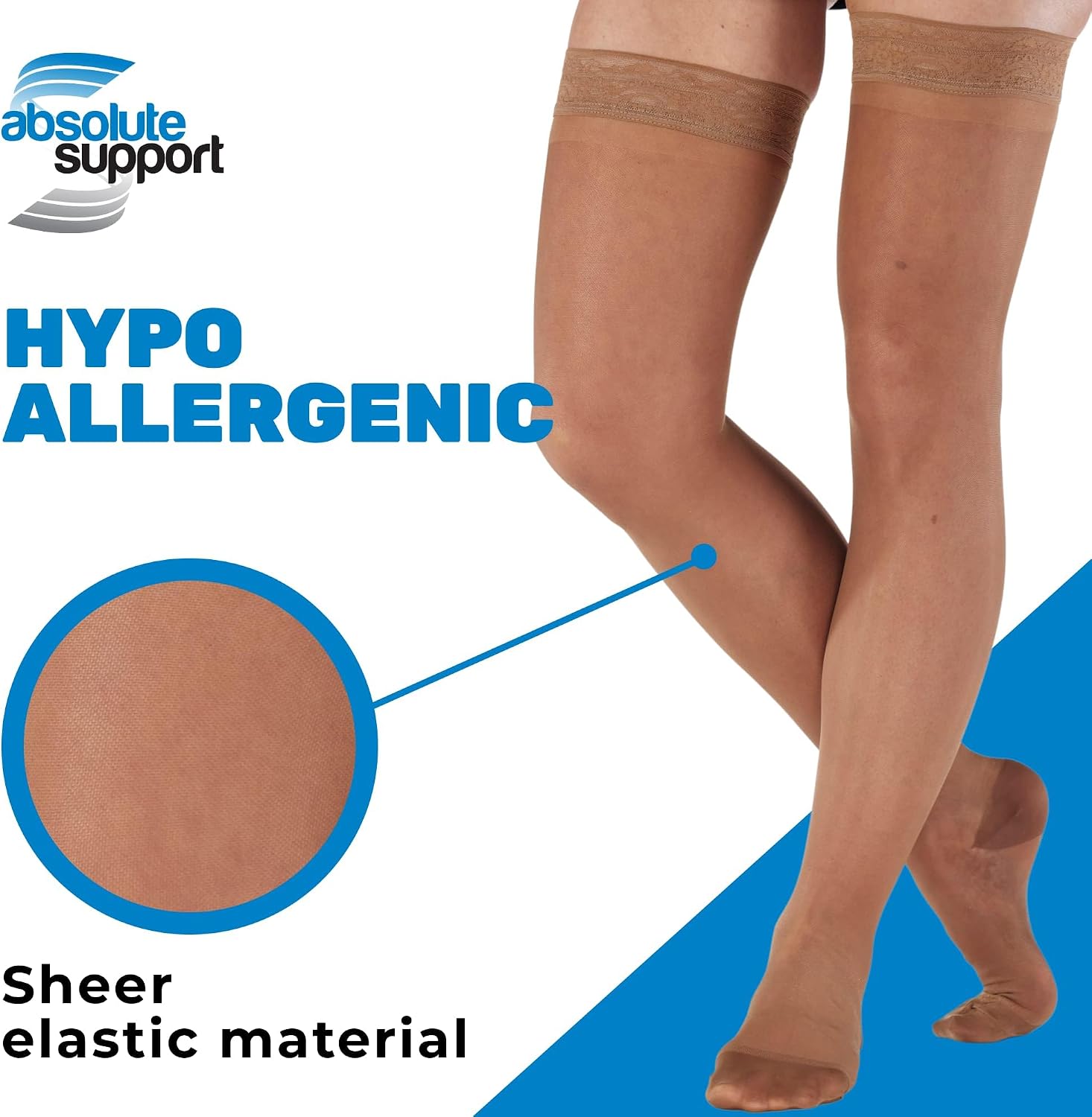 ABSOLUTE SUPPORT Made in USA - Sheer Compression Thigh High for Women 15-20mmHg - Graduated Compression Stockings for Pain Relief, Pregnancy, Varicose Veins - Taupe, X-Large - A102T4