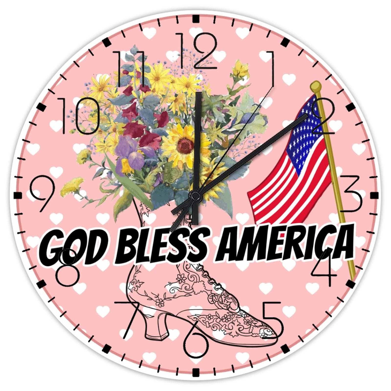 Horloge murale sans tic-tac bois 38cm déco vintage américaine God Bless America