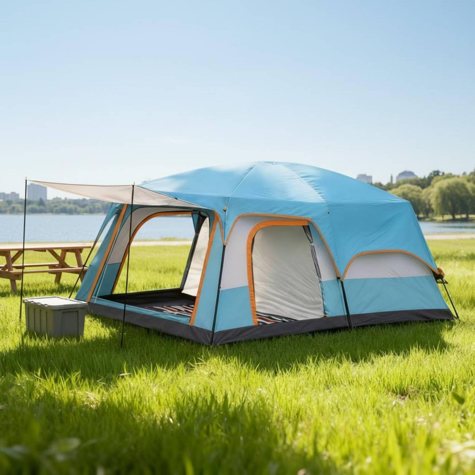 Tenda da Campeggio Impermeabile Multi Ambiente con Due Stanze Area Living Ariosa Tessuto Oxford 210D a Doppio Strato Protezione Solare 50+ E