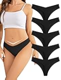 voenxe Seamless Women Thongs,No Show Ladies Underwear,Invisible Comfy Spandex Soft Panties,Low Rise for Gym,Workout,5 Pack