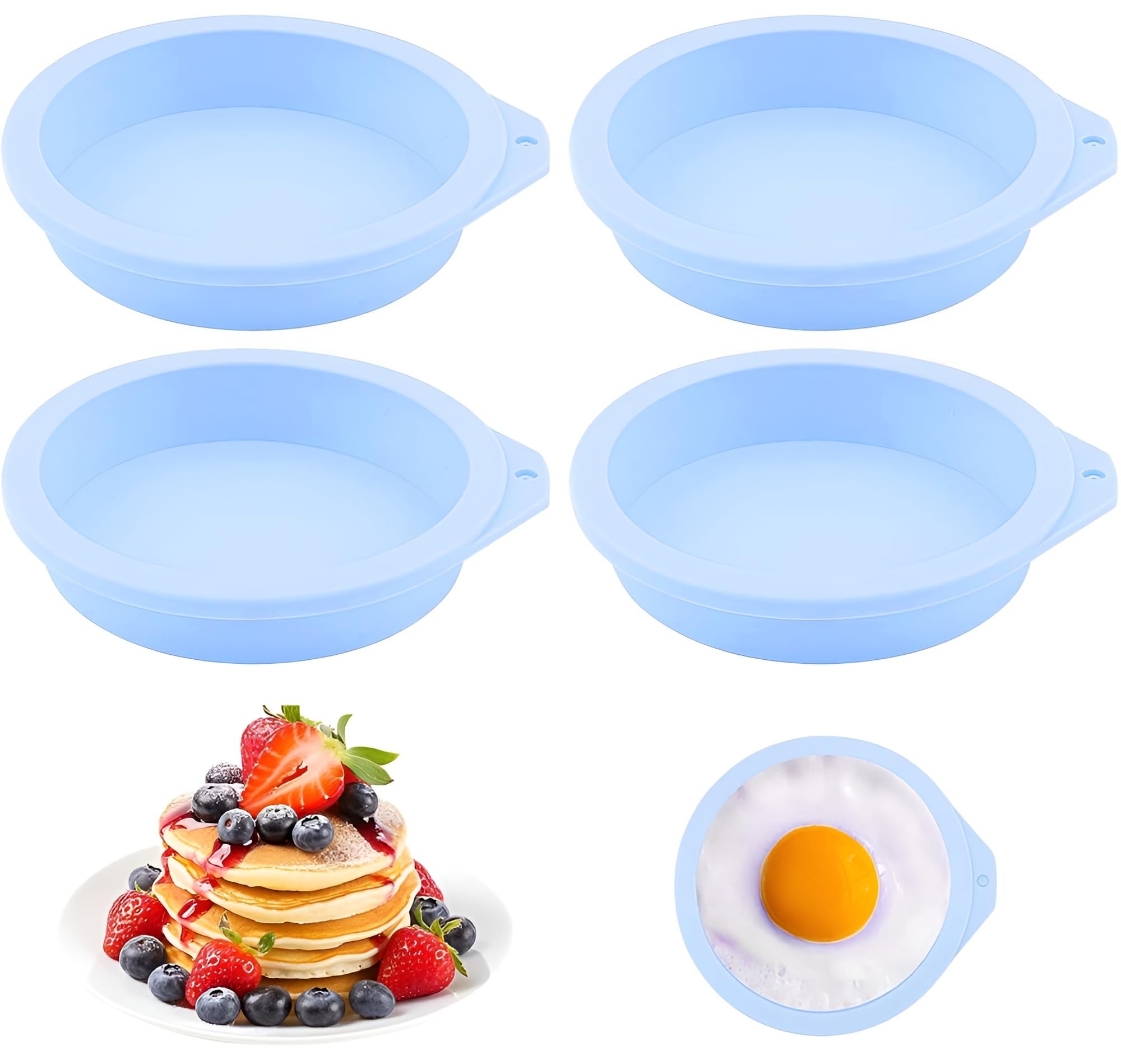 4Pcs Air Fryer Egg Mould, 4'' Round Silicone Ramekins for Fried Muffin Sandwiches, Ring Molds, Accessories, Poachers, Non-Stick Muffin Tray for Cooking Baking (Blue)