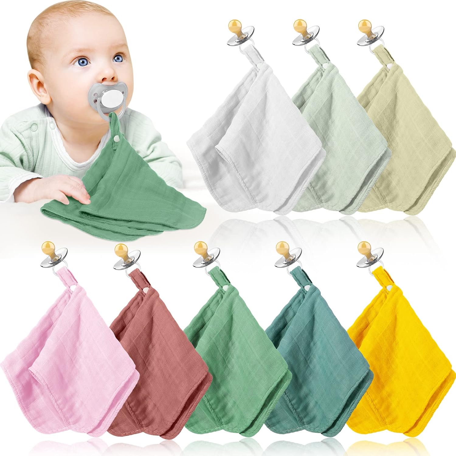 8 Pcs Organic Cotton Paci Blanket 8 Colors Muslin Mini Baby