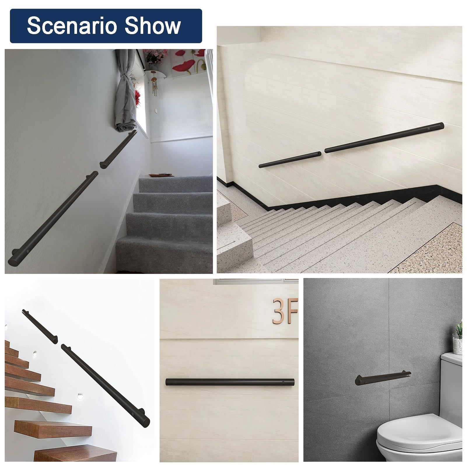 Amazon | 壁手すり 80/120/240/300 センチメートル、工業用階段手すり