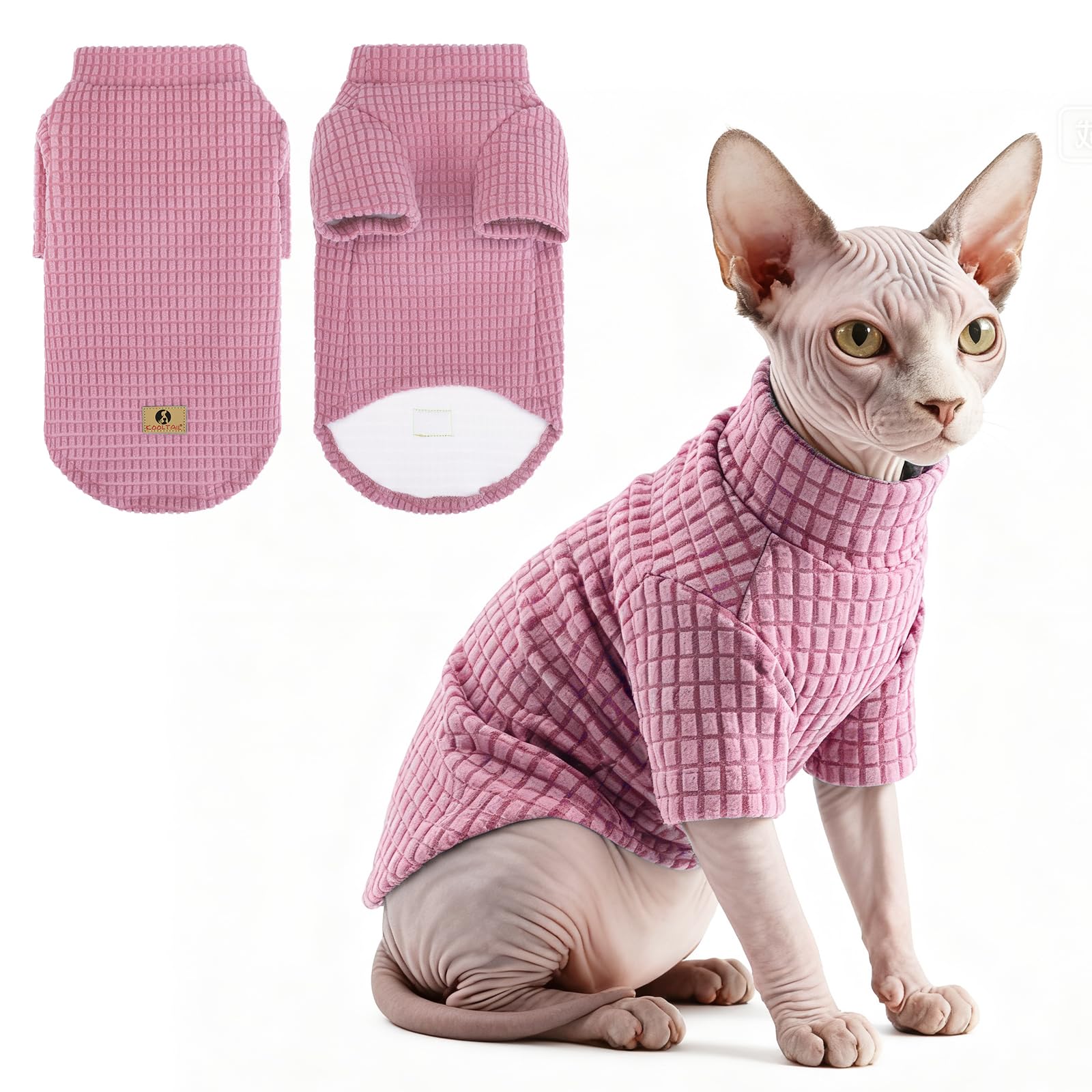 Manteau chaud pour chat extensible pull rose col roulé petit chien hiver L