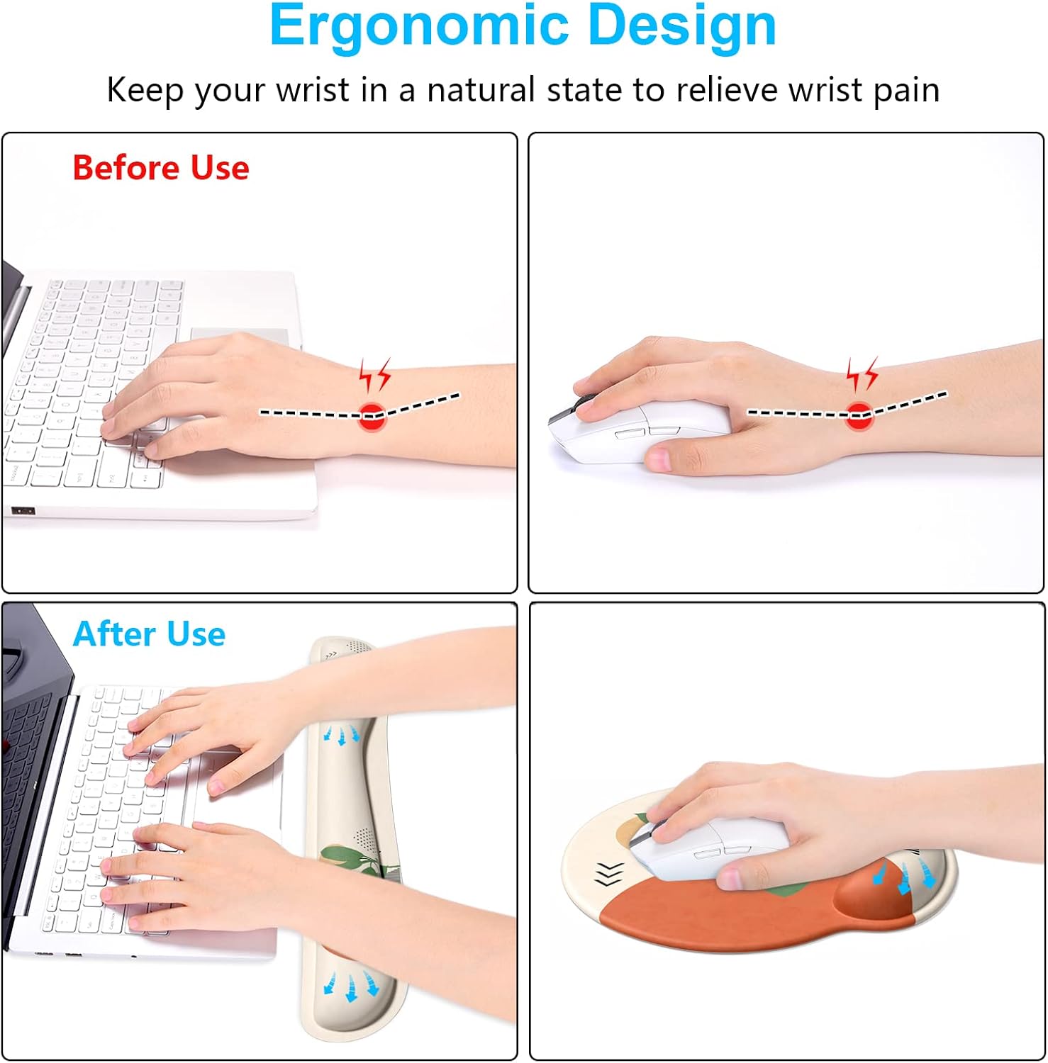 Dapesuom Keyboard Wrist Rest and Mouse Pad with Wrist Support, Memory Foam Cushion for Keyboard and Mouse Set, Ergonomic Desktop Pad Rests with Non Slip Base for Easy Typing & Pain Relief, Painting - Image 4