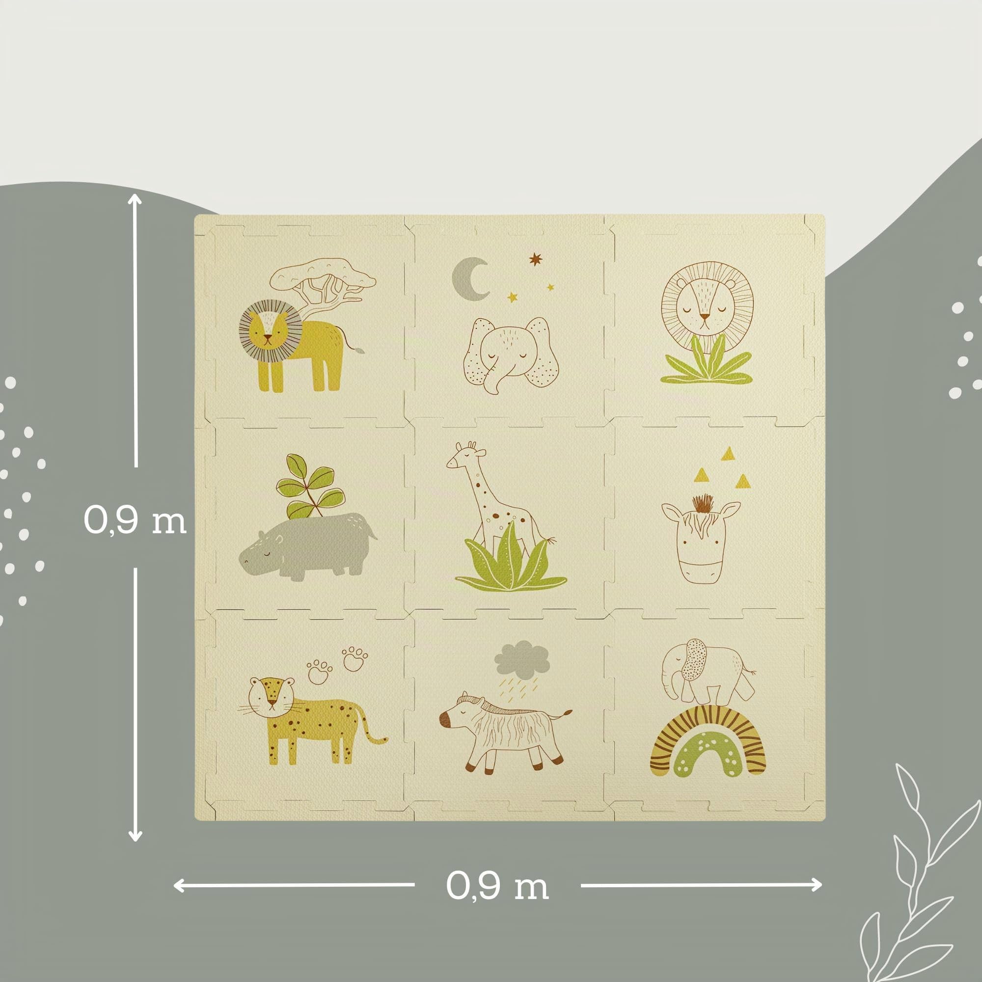 Hakuna Matte Alfombra Infantil Puzzle Diseño Coches (Safari Animals, 0.9 x 0.9 m), HM-PM-9-SA | 9 placas de 30 x 30 cm – 20% más gruesa y suave – sin sustancias nocivas, inodora