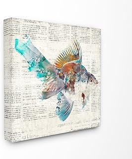 Home Multi Colored Goldfish On Aged Newsprint Canvas Wall Art, 17 x 17, Multicolor