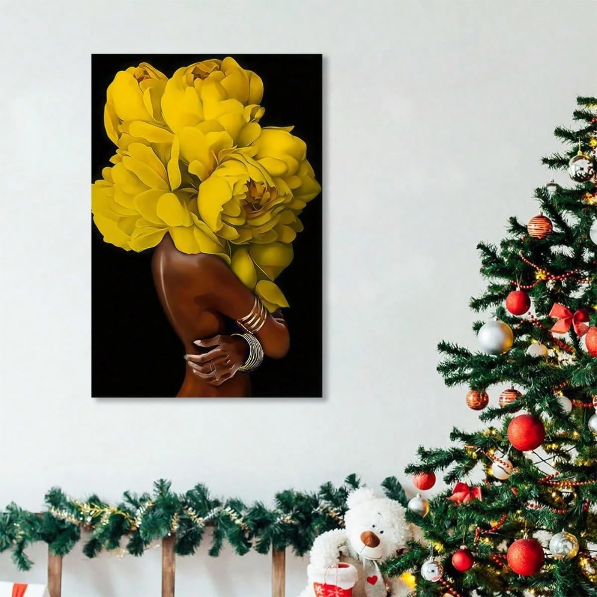 1 cuadro abstracto de mujer con flores, ideal para decoración del hogar (60x90cm/Sin marco)