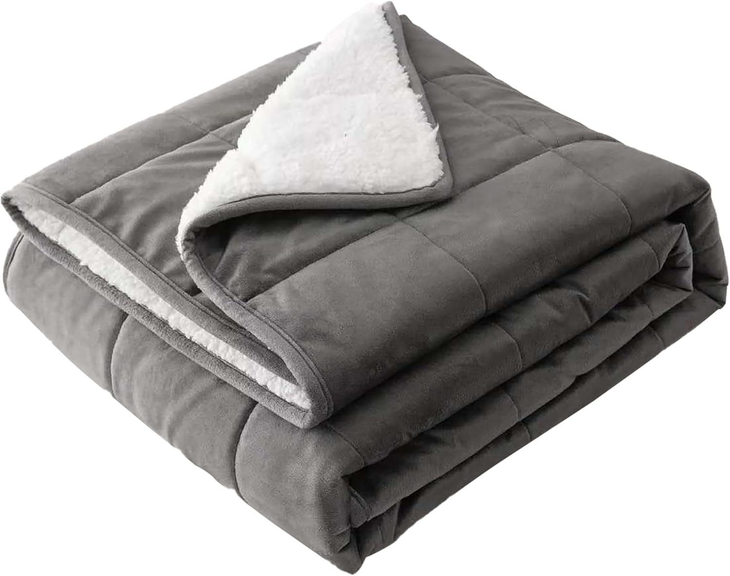 Sherpa 10lb Weighted Blanket for Adult, Both Sides Reversible Velvet Soft Plush Weighted Heavy Blanket for All Season White Grey 48in*72in