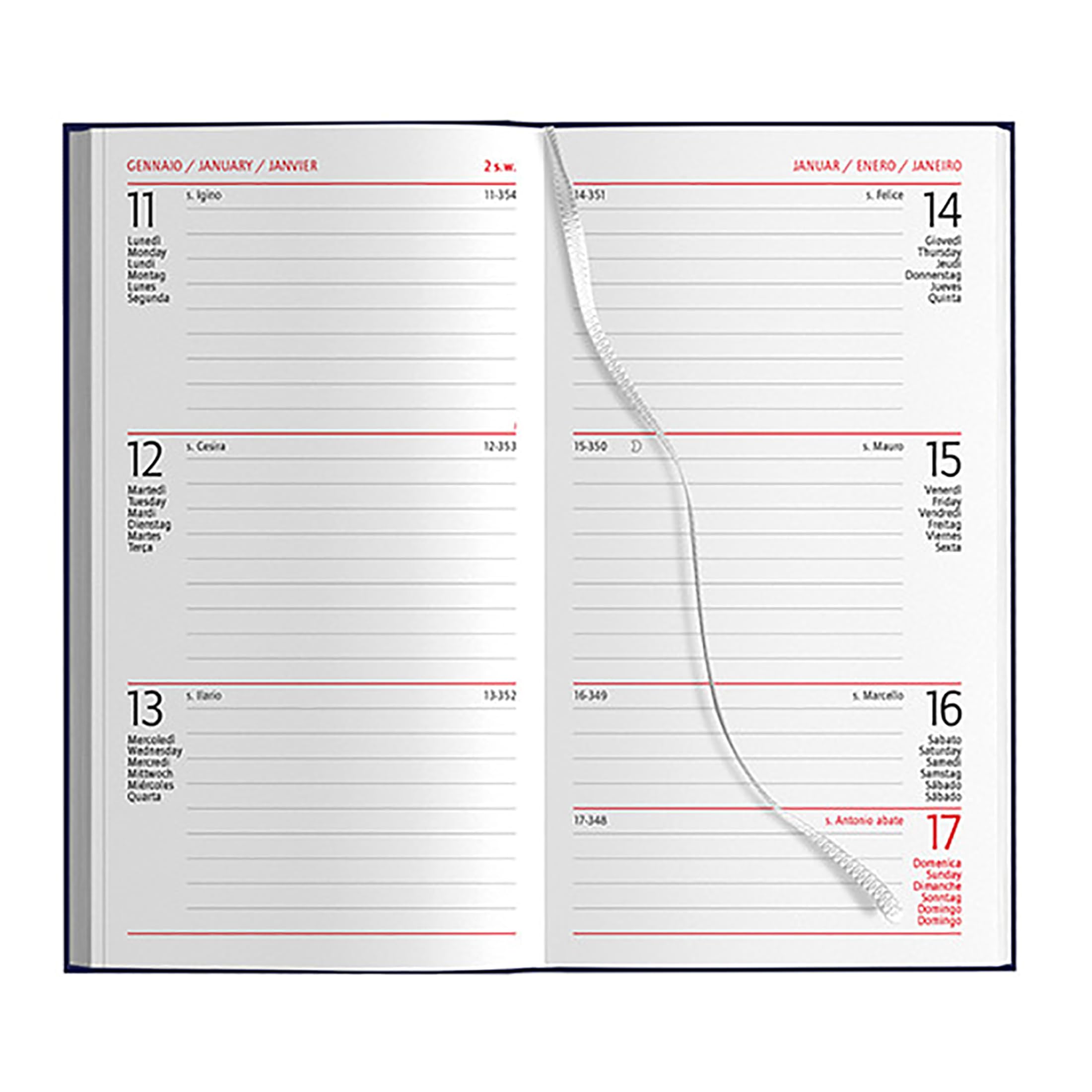 Pubblimania Agenda Semainier 2027 de Poche Mini 8x15 cm – Agenda de Sac 148 Pages Matière Gommée Rembourrée Multilingue