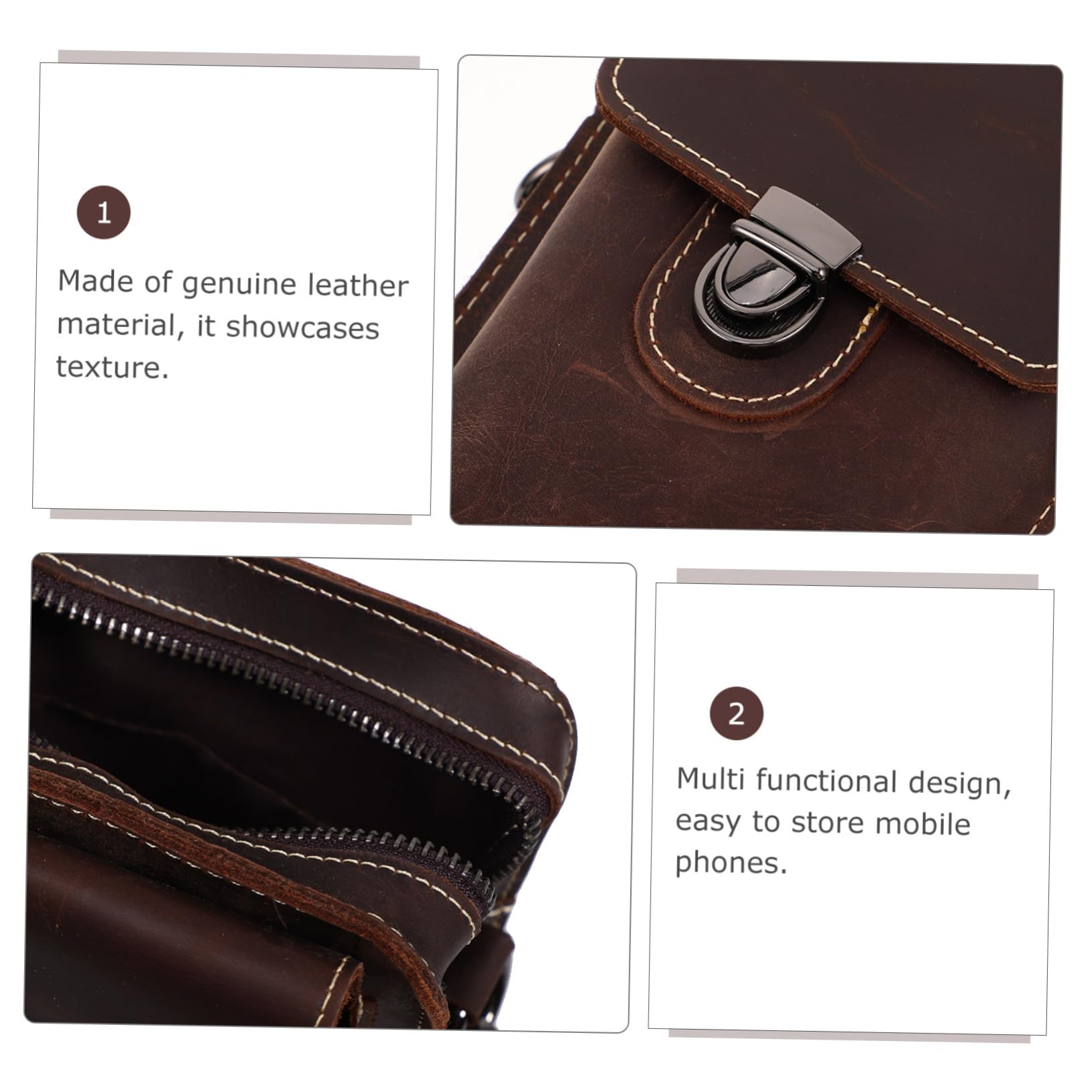 Healvian Skórzana Torba Telefon Crossbody Mężczyzn i Kobiet z Regulowanym Paskiem Elegancka Brązowa Torebka Ramię Co Dzień Podróże i Casualowe Wyjścia