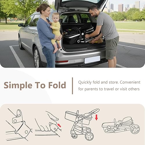 Miniatura 8 de Kinder King Cochecito de bebé reversible 3 en 1 con bandeja desmontable, convertible en carriola para recién nacido, carriola plegable para niños