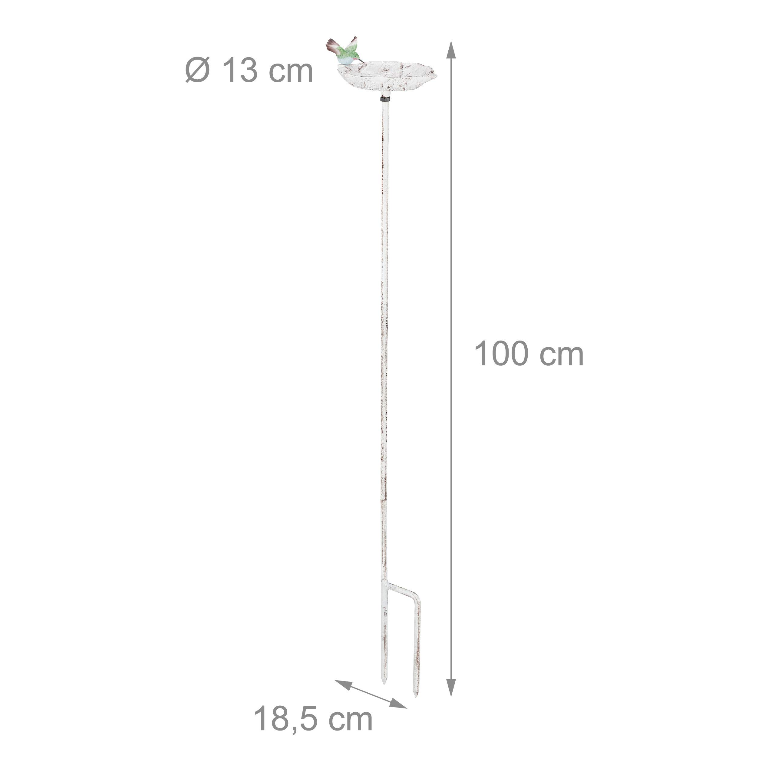 relaxdays Abreuvoir pour Oiseaux en Fonte, avec pic de Terre, Décoration pour Jardin, Mangeoires, 1 m de Hauteur, Blanc