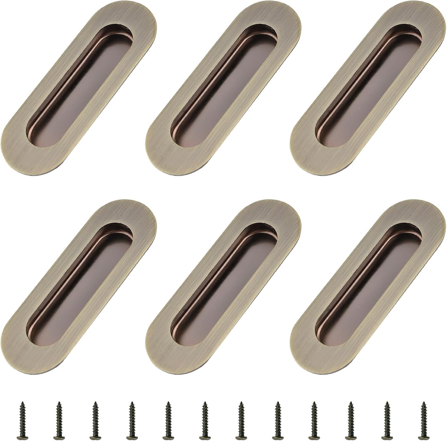 MOROBOR 4 Pack Stainless Steel Side Hole Flush Pull, Oval Embedded Sliding Door Handle Recessed Finger Pulls with Hidden Screws for Drawer Cupboard Wardrobe/Brushed Gold