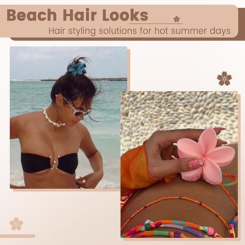 Miniatura 5 de Depoka Pinzas para el cabello, paquete de 8 pinzas de pinza de plumeria hawaiana medianas de 2.8 pulgadas, pinzas para el cabello para mujeres y