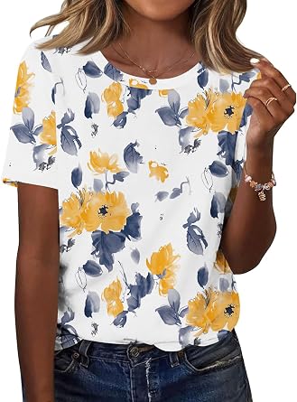 TCOT Womens Tops Summer Short Sleeve Crew Neck Shirts Casual Blouses S-3XL