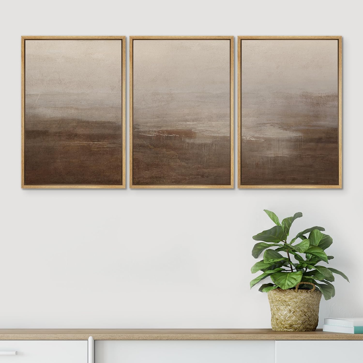SIGNWIN Framed Canvas Print Wall Art Abstract Hazy Landscape Modern Minimalist Beige and Brown Nature Wilderness Modern Art Cool for Living Room, Bedroom, Office - 24"x36"x3 Natural