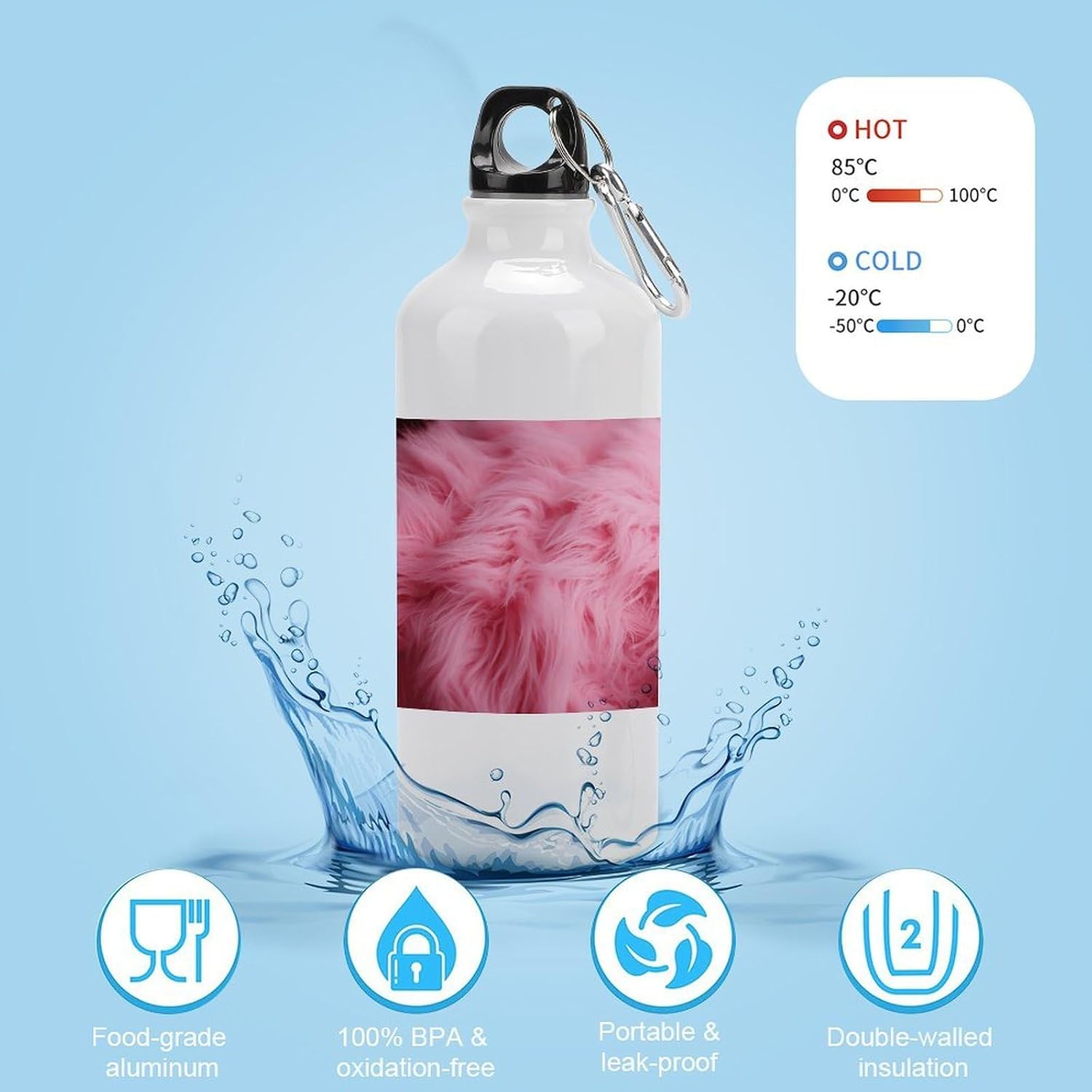 Aluminum Sports Water Bottle with Carabiner Clip & Leak-Proof Lid image 4