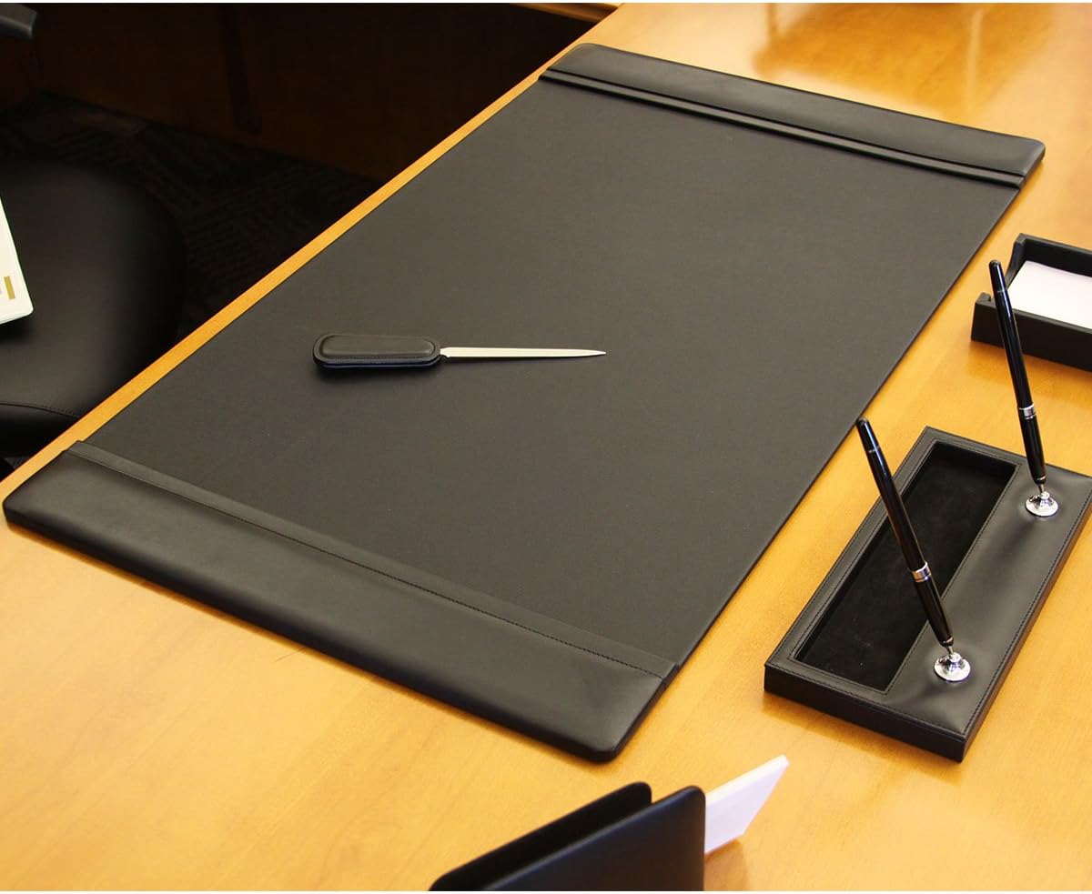 Dacasso Pad with Side Rails Luxury Leather Blotter for Writing-Executive Desk Surface Protector, 34” x 20”, Black : Office Products