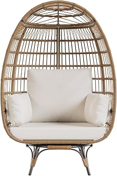 360  Swivel Egg Chair   Oversized Patio Rotating Basket Chair, Waterproof PE Rattan with Steel Frame & Metal Base, Indoor/Outdoor Lounge Chair for Patio, Living Room & Backyard