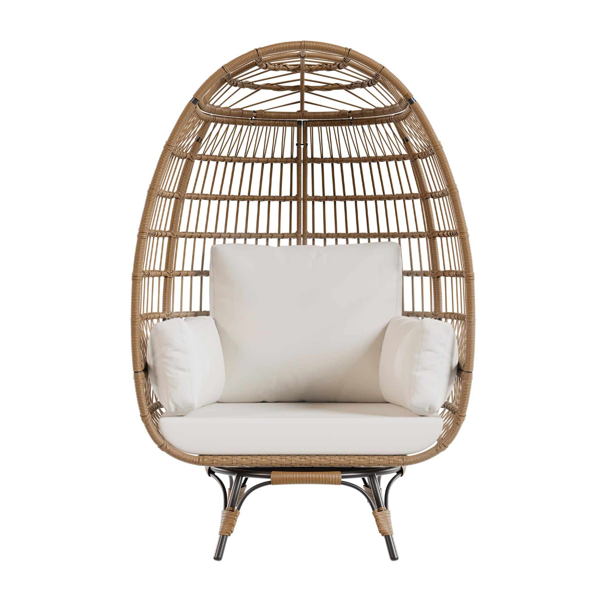 CuteHairy 360° Swivel Egg Chair – Oversized Patio Rotating Basket Chair, Waterproof PE Rattan with Steel Frame & Metal Base, Indoor/Outdoor Lounge Chair for Patio, Living Room & Backyard