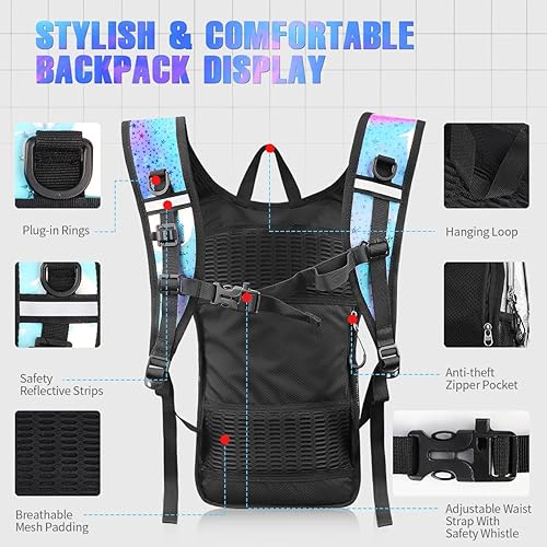 Miniatura 4 de Mochila de hidratación, paquete de hidratación para festivales, mochila de agua con vejiga de hidratación de 2 litros, mochila de hidratación para