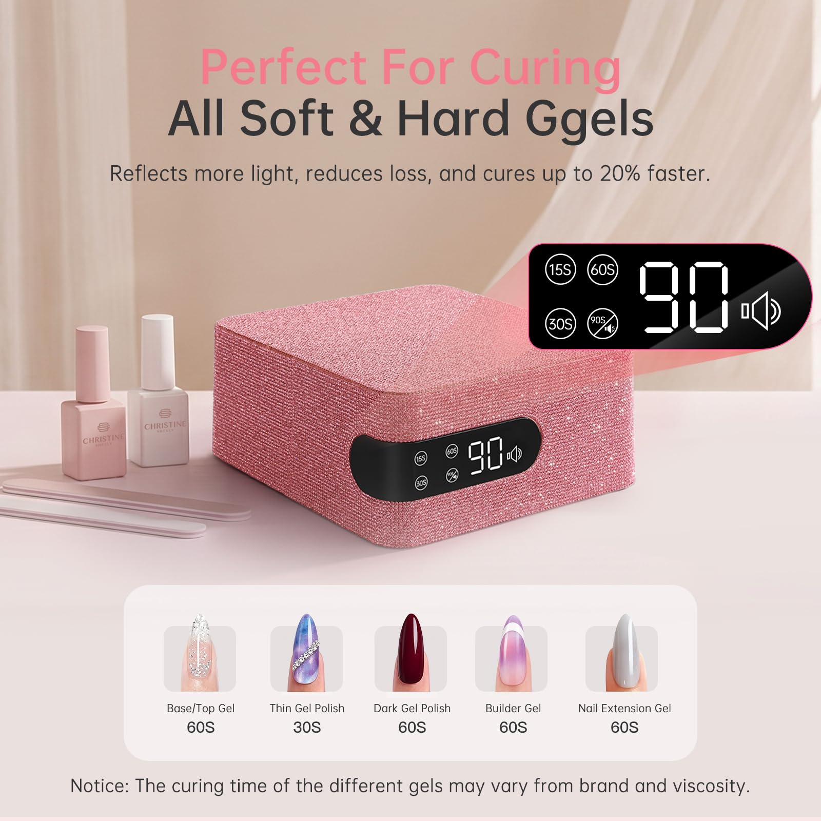 Lámpara de uñas profesional con 4 Temporizadores, Pantalla LCD, Sensor