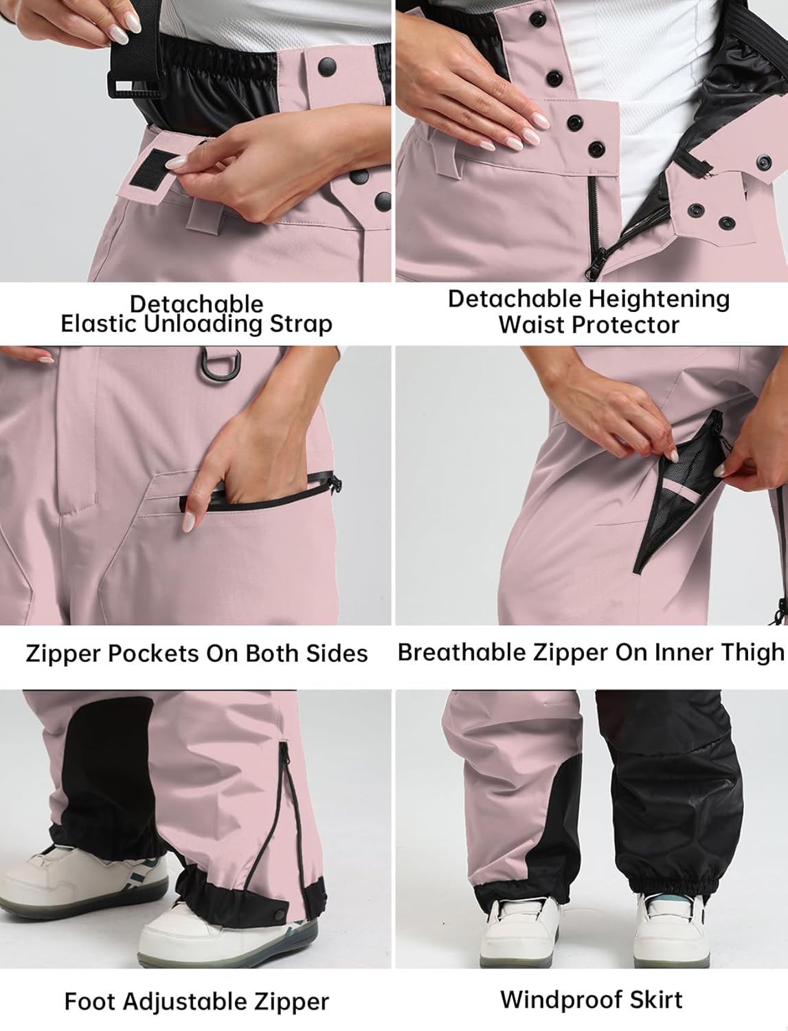 GSOU SNOW Womens Baggy Snowboard Pants Ski Bibs Snow Loose Overalls Waterproof Windproof Insulated Warm - Image 5