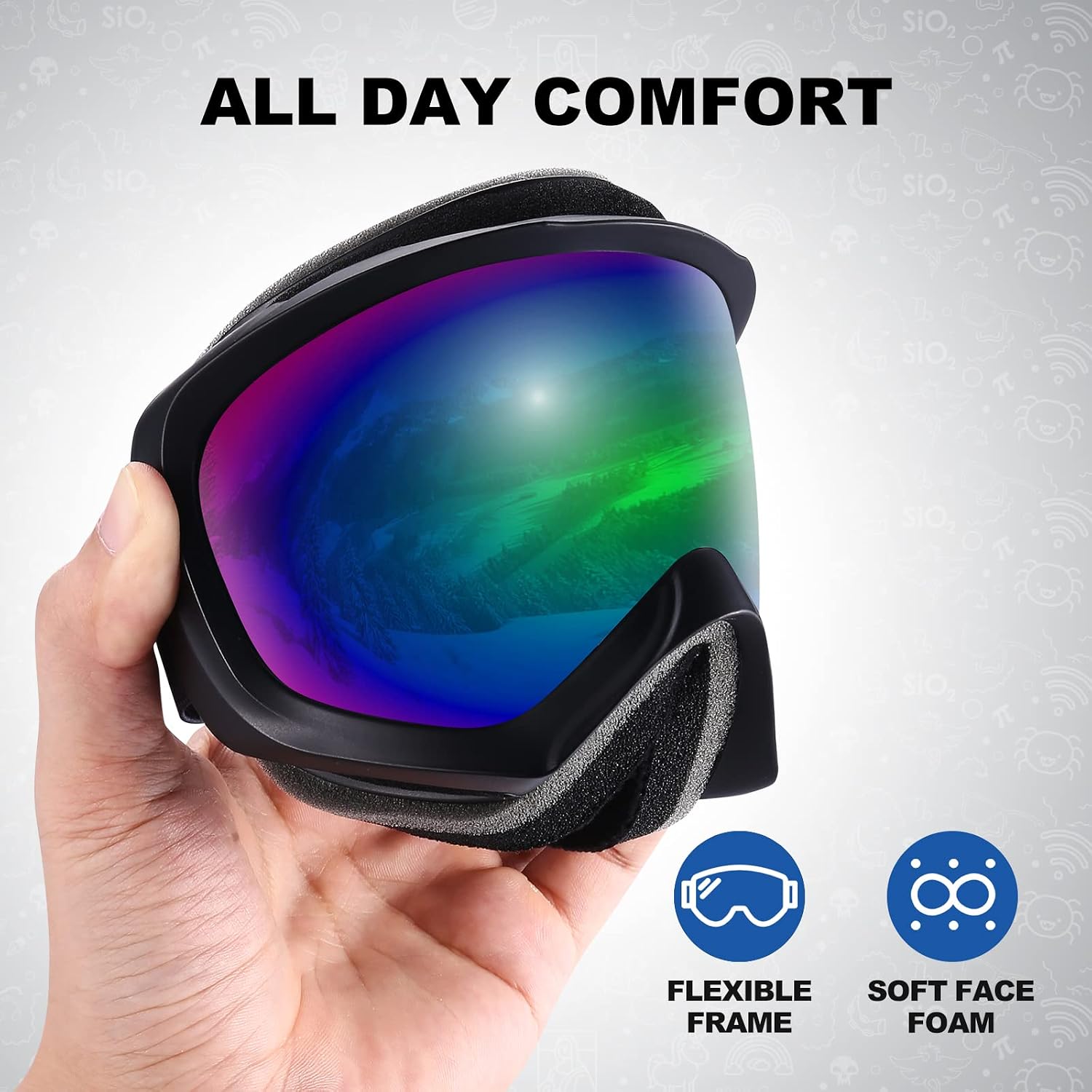 Odoland Ski Goggles for Youth Age 8-16 , Black Frame