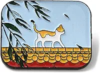 1 broche esmaltado com tema cidade e gato, broche de liga de zinco preto para decoração de roupas de mochila, azul aço claro, 25 x 32 x 2 mm, 25x32x2mm, Liga + esmalte, Sem Pedra Preciosa