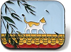 1 broche esmaltado com tema cidade e gato, broche de liga de zinco preto para decoração de roupas de mochila, azul aço claro, 25 x 32 x 2 mm, 25x32x2mm, Liga + esmalte, Sem Pedra Preciosa