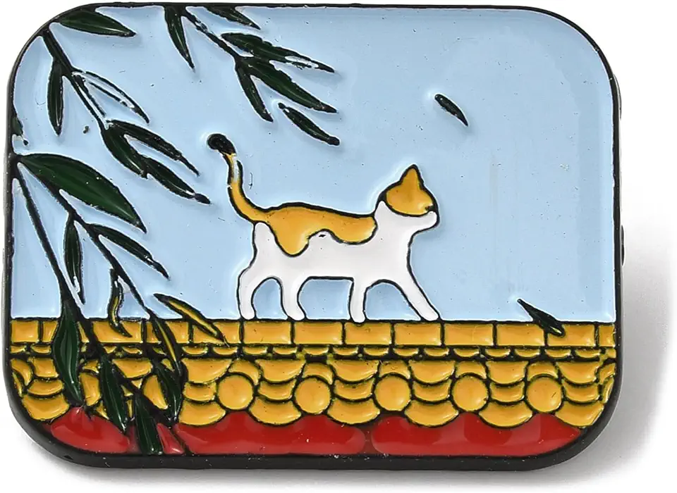 1 broche esmaltado com tema cidade e gato, broche de liga de zinco preto para decoração de roupas de mochila, azul aço claro, 25 x 32 x 2 mm, 25x32x2mm, Liga + esmalte, Sem Pedra Preciosa