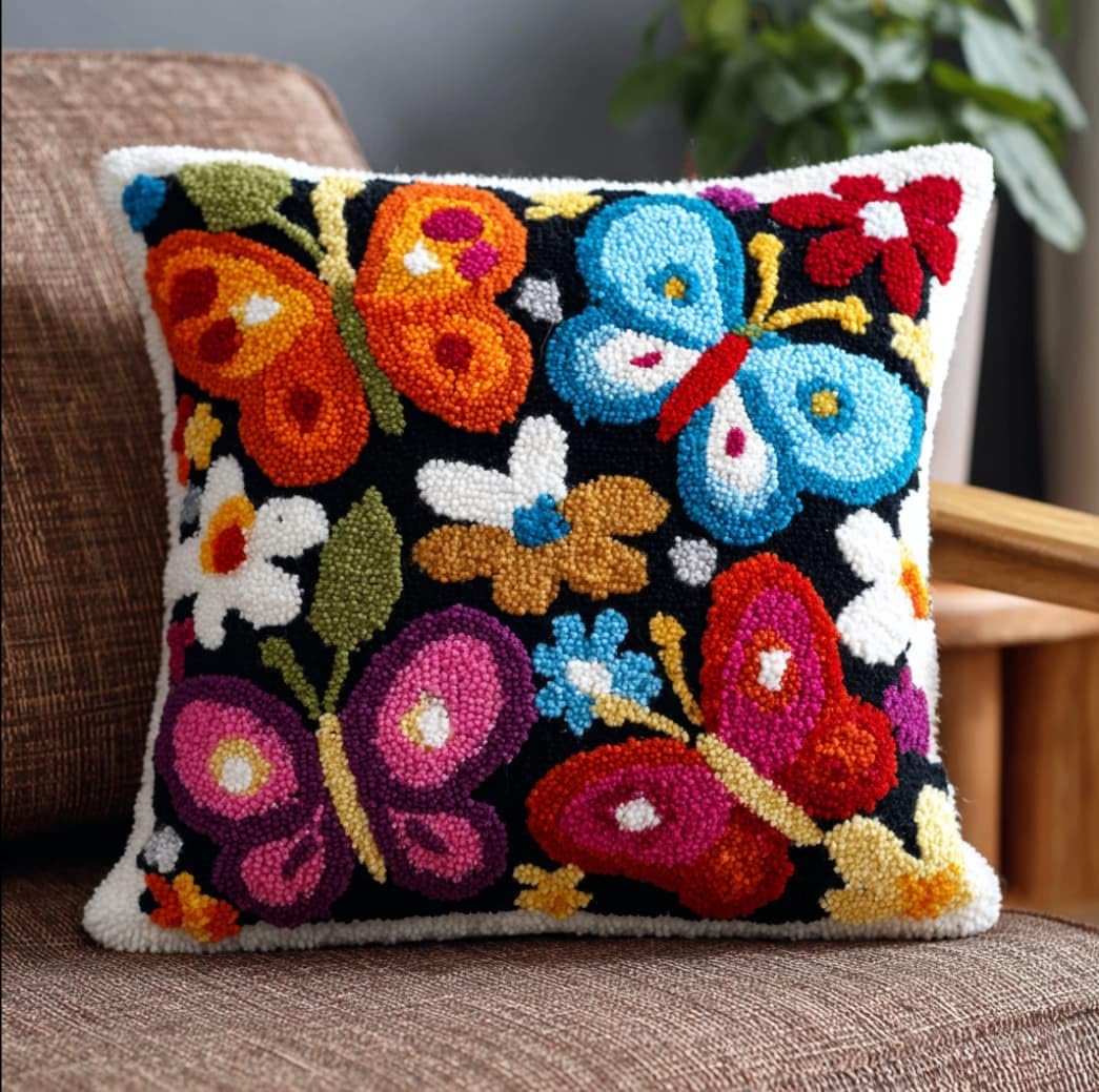 WallustrioaW DIY Latch Hook Pillow Kit,Sunflower Pillowcase Kits Embroidery Kits 17X17 Inch DIY Needlework Pillow Cover Sofa Cushion Rug Making