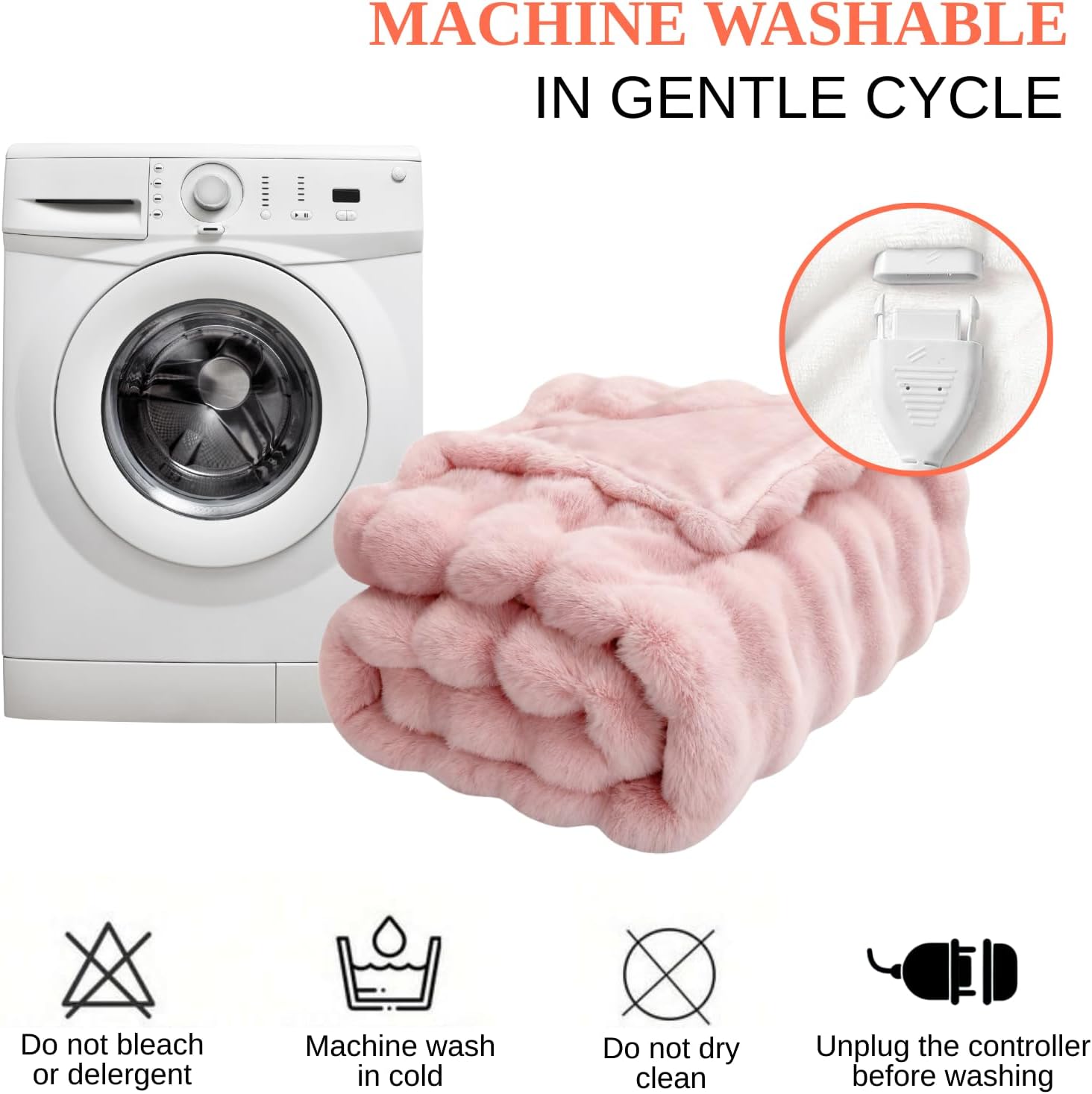 Electric Heated Blanket Throw 50"x60" Pink Ultra Soft Luxury Fluffy Faux Rabbit Fur Machine Washable 6 Heat Settings 4 Hours Auto Off Overheat Protection for Home Office Use - Image 7