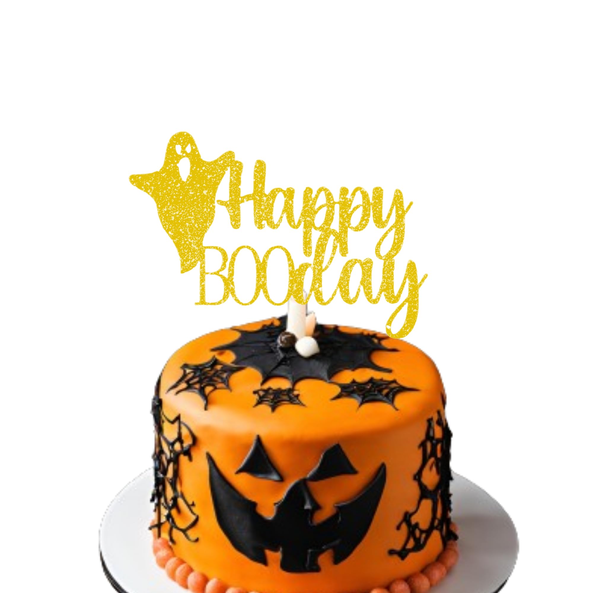 Happy Boo Day Cake Topper - Cake Decoration Accessory - Halloween-Themed Cake Topper - Pumpkin Party Supplies Halloween Cake Decoration (Gold)