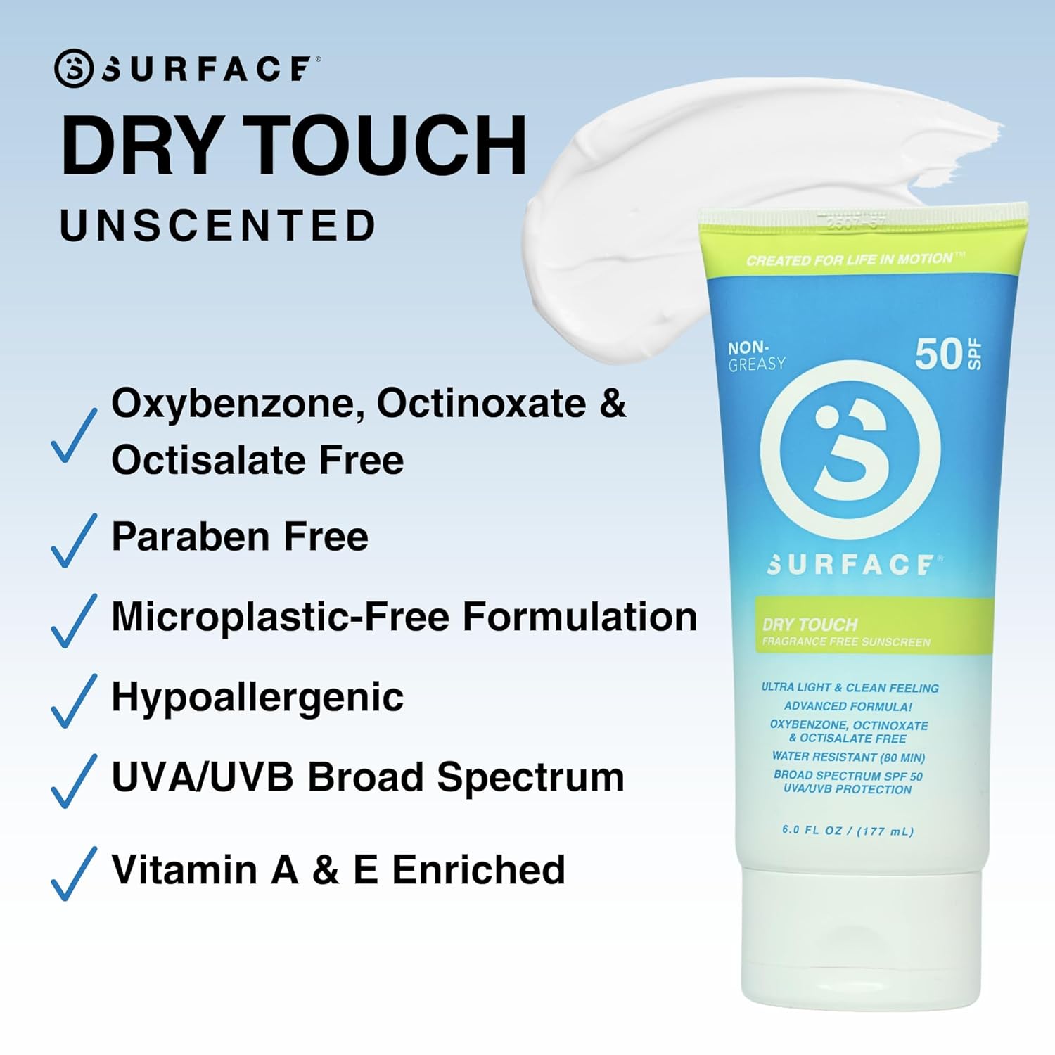 Surface Sunscreen Lotion SPF 50 for Face and Body, Natural Formula, Lightweight and Reef Friendly, Broad Spectrum UVA UVB Protection, Water Resistant Sun Care for Outdoor Use, Fragrance Free, 6oz - Image 2