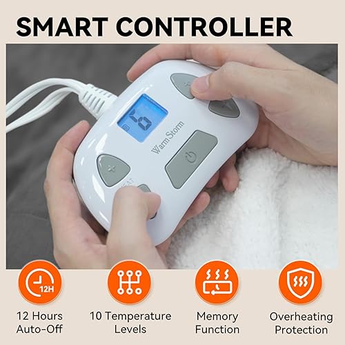 Miniatura 4 de Warm Storm Manta eléctrica tamaño Queen, franela antiestática y sherpa, 10 niveles de calefacción, 12 horas de apagado automático, lavable a
