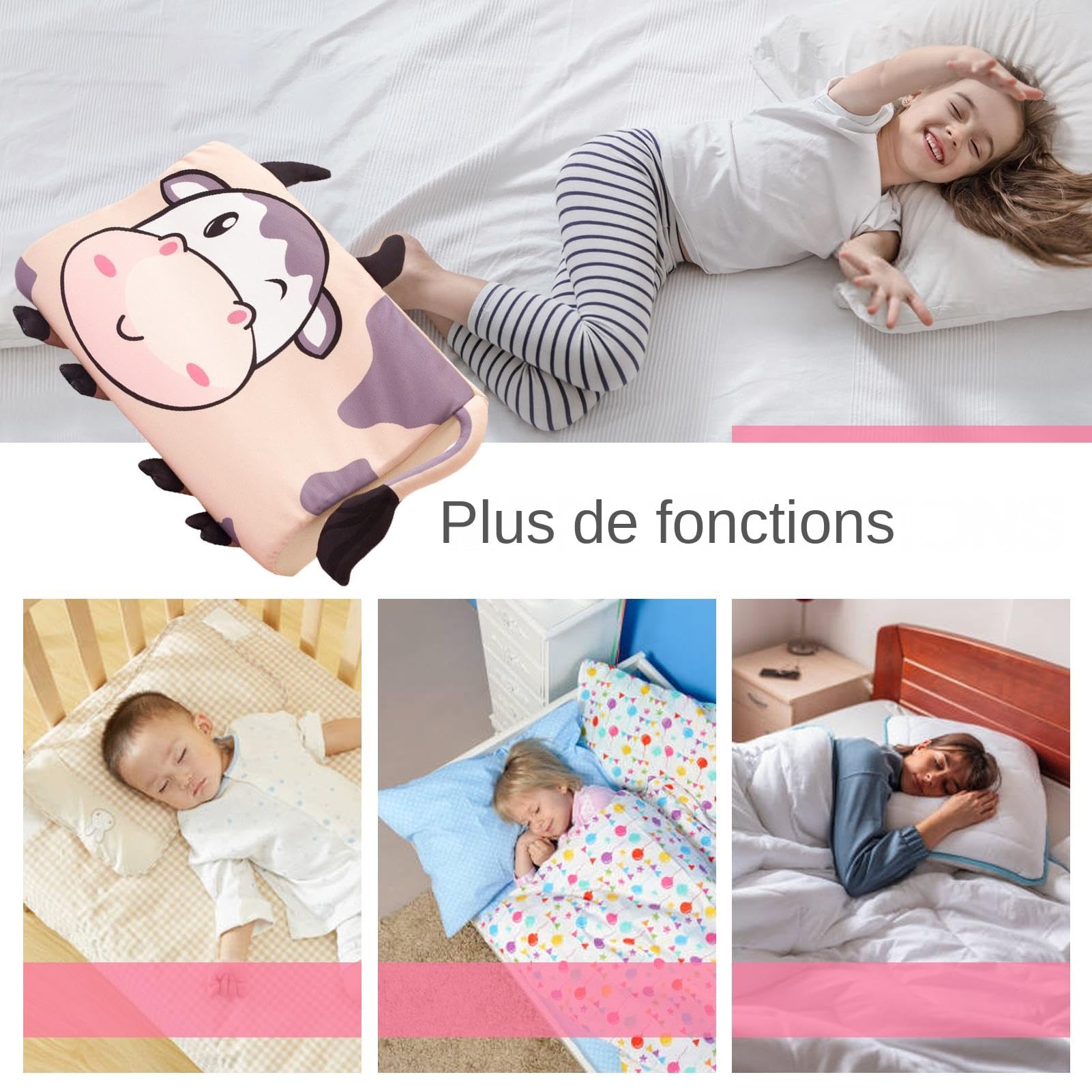 Oreiller Pour Enfant,45 X 27 X 6cm Cale-têtes Pour Sièges Auto Pour Petit Coussin Pour La Crèche, La Maternelle Pour Les Voyages, Petit Coussin Pour La Peau, Oreiller Ergonomique Dessin Animé